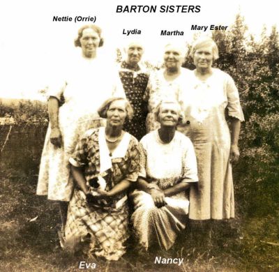 Click to view full size image
==============
The Barton Sisters
This was shared by Tammy Jorgensen.
This is a Photo of the Barton Sisters.
(Orrie Braytonette “Nettie” Barton Sisson, Lydia Ann Barton Fisher, Martha Parmelia Barton Morrison, Mary Esther Barton Morris, Eva Irene Barton, Nancy Caroline Barton Galbraith)
The Barton Sisters
This was shared by Tammy Jorgensen.
This is a Photo of the Barton Sisters.
(Orrie Braytonette “Nettie” Barton Sisson, Lydia Ann Barton Fisher, Martha Parmelia Barton Morrison, Mary Esther Barton Morris, Eva Irene Barton, Nancy Caroline Barton Galbraith)