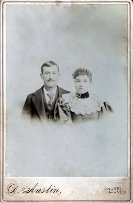 Click to view full size image
==============
W. E. "Eddie" Hill & Wife
This was shared by Dennis Schildauer.
This Cabinet Card Photo States: “W. E. Hill and wife” on back; went by Eddie"
The Photographers name is "Austin", Laurel, Nebraska.
W. E. "Eddie" Hill & Wife
This was shared by Dennis Schildauer.
This Cabinet Card Photo States: “W. E. Hill and wife” on back; went by Eddie"
The Photographers name is "Austin", Laurel, Nebraska.