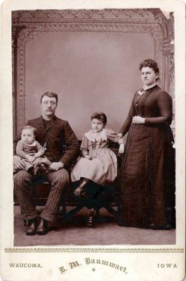 Unidentified

This was Shared by Dennis Schildhauer.

Unidentified Cabinet Card Photo in the Dolan/Duff Family Album. However, this Cabinet Card Photo is from the "Reed" Family.

The Photographers name is "Baumwart", Waucoma, Iowa.
