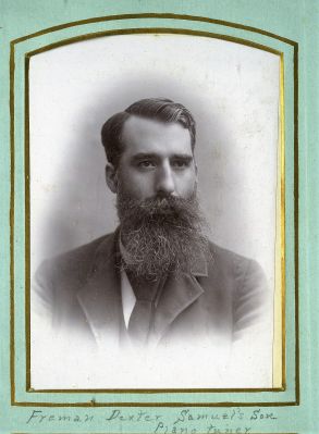 Freman Dexter

This was Shared by a anonymous member.

This Cabinet Card Photo States: "Freman Dexter, Samuel's son. Piano tuner."

