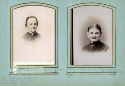 Click to view full size image
==============
Deborah A. Soper Dexter (Left) & Delia Marshall Risley (Right)
This was Shared by a anonymous member.
These Cabinet Card Photos State:
Left: "Mrs. Samuel F. Dexter. Mrs. Deborah Dexter. Born 28 April 1822/Died 23 July 1918."
(Sisters)
"Wm. S. Risley's Mother, Wife of Ansel Risley. See Family History"
Deborah A. Soper Dexter (Left) & Delia Marshall Risley (Right)
This was Shared by a anonymous member.
These Cabinet Card Photos State:
Left: "Mrs. Samuel F. Dexter. Mrs. Deborah Dexter. Born 28 April 1822/Died 23 July 1918."
(Sisters)
"Wm. S. Risley's Mother, Wife of Ansel Risley. See Family History"