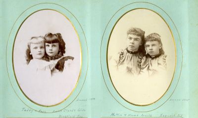 Click to view full size image
==============
Taddy & Rose (Left) & Hattie & Mame Arnold (Right)
This was Shared by a anonymous member.
These Cabinet Card Photos State:
Left: "Taddy & Rose, Aunt Clara's Girls. Around 1890. Richfield Spa. "
Right: "Hattie & Mame Arnold, Around 1895, Sauquoit, New York"
Taddy & Rose (Left) & Hattie & Mame Arnold (Right)
This was Shared by a anonymous member.
These Cabinet Card Photos State:
Left: "Taddy & Rose, Aunt Clara's Girls. Around 1890. Richfield Spa. "
Right: "Hattie & Mame Arnold, Around 1895, Sauquoit, New York"