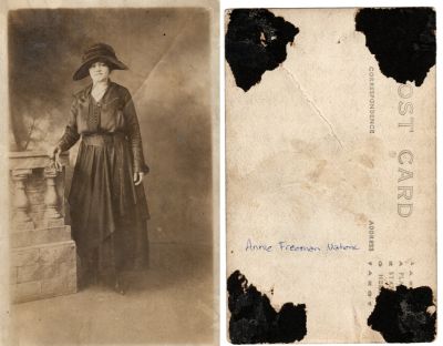 Click to view full size image
==============
Annie Freeman Mahone
This Real Photo Postcard (RPPC) States: "Annie Freeman Mahone"
Annie Freeman Mahone
This Real Photo Postcard (RPPC) States: "Annie Freeman Mahone"