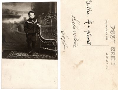 Click to view full size image
==============
Willie Langhurst
THIS HAS BEEN RETURNED TO FAMILY
This was Donated by Maggie Spiry Jones.
This Real Photo Postcard (RPPC) States: "Willie Langhurst, Silverton, Colo."
Willie Langhurst
THIS HAS BEEN RETURNED TO FAMILY
This was Donated by Maggie Spiry Jones.
This Real Photo Postcard (RPPC) States: "Willie Langhurst, Silverton, Colo."
