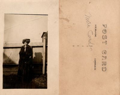 Click to view full size image
==============
Mae Condon
This Real Photo Postcard (RPPC) was Donated by Diane Senalik.
This Real Photo Postcard (RPPC) States: "Mae Condon"
There is no Location Noted.
Mae Condon
This Real Photo Postcard (RPPC) was Donated by Diane Senalik.
This Real Photo Postcard (RPPC) States: "Mae Condon"
There is no Location Noted.