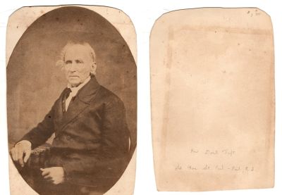 Click to view full size image
==============
Rev. George Taft
This was Donated by Cheryl Webber/The Terry Girls Genealogy.
This photo mounted on board states: "Rev. Doct. Taft."
See back for further description.
Rev. George Taft
This was Donated by Cheryl Webber/The Terry Girls Genealogy.
This photo mounted on board states: "Rev. Doct. Taft."
See back for further description.