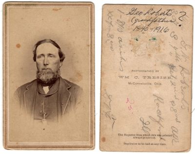 Geo. W. Roberts

This was Donated by Cheryl Webber/The Terry Girls Genealogy.

This CdV Photographer states: "Geo. Roberts (grandfather) 1840-1916?.

G. W. Roberts S. 7th Bet. 2nd & 8th Ave, Rockford, Illinois."

The Photographers name is "Wm. C. Tresize", McConnelsville, Ohio.
