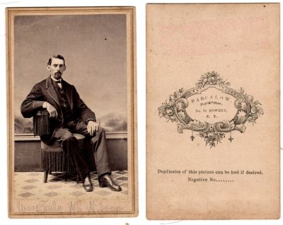Click to view full size image
==============
W. G. Wilcox
This was Donated by Cheryl Webber/The Terry Girls Genealogy.
This CdV Photograph States: "Yours Truly, W. G. Wilcox",
The Photographers name is "Parcalow", New York
W. G. Wilcox
This was Donated by Cheryl Webber/The Terry Girls Genealogy.
This CdV Photograph States: "Yours Truly, W. G. Wilcox",
The Photographers name is "Parcalow", New York