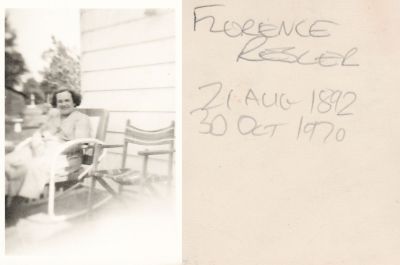 Florence Resler

This Photo States: "Florence Resler, 21 August 1892 to 30 October 1970."

NOTE: The originals are Blurry. I have 5 copies of this photo.
