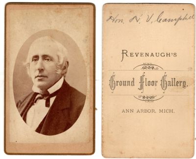 Click to view full size image
==============
Hon. N. V. Campbell
This was Donated by Cheryl Webber/The Terry Girls Genealogy.
This CdV Photograph States: "Hon. N. V. Campbell"
The Photographers name is "Revenaugh's, Ground Floor Gallery", Ann Arbor, Michigan
Hon. N. V. Campbell
This was Donated by Cheryl Webber/The Terry Girls Genealogy.
This CdV Photograph States: "Hon. N. V. Campbell"
The Photographers name is "Revenaugh's, Ground Floor Gallery", Ann Arbor, Michigan
