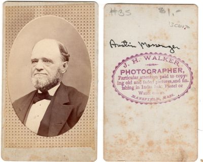Click to view full size image
==============
Austin Messinger
This was Donated by Cheryl Webber/The Terry Girls Genealogy.
This CdV Photograph States: "Austin Messinger"
The Photographers name is "J. H. Walker", Mansfield, Massachusetts
Austin Messinger
This was Donated by Cheryl Webber/The Terry Girls Genealogy.
This CdV Photograph States: "Austin Messinger"
The Photographers name is "J. H. Walker", Mansfield, Massachusetts