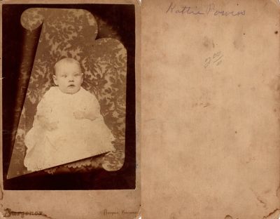 Kattie Powers

This was Donated by Cheryl Webber/The Terry Girls Genealogy.

This Cabinet Card Photo States: "Kattie Powers"

The Photographers name is "Burgener", Harper, Kansas
