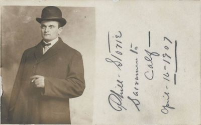 Phillip G. Storie

THIS HAS BEEN RETURNED TO FAMILY

This Real Photo Postcard (RPPC) 
States: "Phill Storie", Sacramento, California, 16 April 1907.
