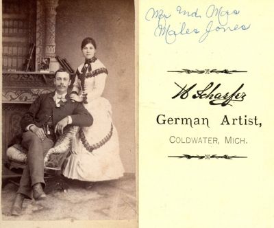 Click to view full size image
==============
Mr. & Mrs. Males? Jones
This was Donated by Cheryl Webber/The Terry Girls Genealogy.
This CdV Photograph states: "Mr. & Mrs. Males? Jones"
The Photographers name is "German Artist", Coldwater, Michigan.
Mr. & Mrs. Males? Jones
This was Donated by Cheryl Webber/The Terry Girls Genealogy.
This CdV Photograph states: "Mr. & Mrs. Males? Jones"
The Photographers name is "German Artist", Coldwater, Michigan.