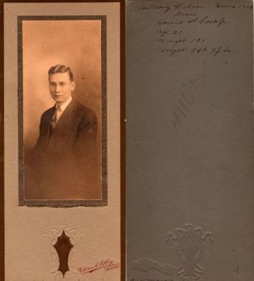Horace Greely Cook Jr.

This was Donated by Cheryl Webber/The Terry Girls Genealogy.

This photo mounted on board states: "Anthony Nelson Xmas, 1909, From Horace G. Cook Jr., Age 21, weight 135, height, 5ft. 7 1/4 in."

The Photographers name is "Chas. A. Libby", Granite Block, Spokane, Washington
