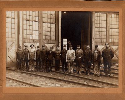 Click to view full size image
==============
Pennsylvania Railroad Workers
This was Shared by Jonelle Trimmer‎
This photo mounted on board is of the Pennsylvania Railroad workers, taken sometime before 1925...vicinity of Dillsburg, York County, Pennsylvania. The only person I can identify is my maternal great grandfather, William Henry Baker (1857-1925), standing 2nd from the end on the right.
Pennsylvania Railroad Workers
This was Shared by Jonelle Trimmer‎
This photo mounted on board is of the Pennsylvania Railroad workers, taken sometime before 1925...vicinity of Dillsburg, York County, Pennsylvania. The only person I can identify is my maternal great grandfather, William Henry Baker (1857-1925), standing 2nd from the end on the right.