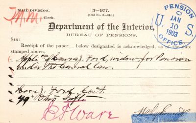 Levi Jefferson Ford

THIS HAS BEEN RETURNED TO FAMILY

Pension Papers for Levi Jefferson Ford.
