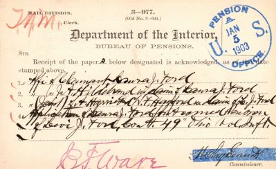 Levi Jefferson Ford

THIS HAS BEEN RETURNED TO FAMILY

Pension Papers for Levi Jefferson Ford.
