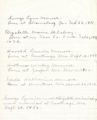 Click to view full size image
==============
Genealogy Information on Monroe Family
This was Donated by Jessica Quiroz.
Genealogy Information for the Monroe Family.
Genealogy Information on Monroe Family
This was Donated by Jessica Quiroz.
Genealogy Information for the Monroe Family.