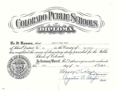 Click to view full size image
==============
Lucille Nora Vigill
This was Donated by Jessica Quiroz.
Colorado Public Schools Diploma, Lucille Nora Vigil, 29 May 1956.
Lucille Nora Vigill
This was Donated by Jessica Quiroz.
Colorado Public Schools Diploma, Lucille Nora Vigil, 29 May 1956.