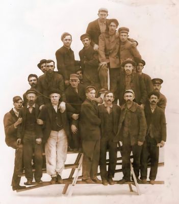 Click to view full size image
==============
Employees of the Goshen Churn and Ladder Company, Goshen, Indiana
This was Photo was Shared by Beckie Stump Pressler.
This is "Employees of the Goshen Churn and Ladder Company, Goshen, Indiana (circa 1907-1918). 2nd row from front-2nd man from left-Frank Horn(dark hair, beard & mustache), man beside him on right Marshall "Mox" Horn( hat and graying hair). 2nd row 2nd man from right with hat George Horn (no mustache) and man beside him on end with hat Oliver "Ollie" Horn.
Employees of the Goshen Churn and Ladder Company, Goshen, Indiana
This was Photo was Shared by Beckie Stump Pressler.
This is "Employees of the Goshen Churn and Ladder Company, Goshen, Indiana (circa 1907-1918). 2nd row from front-2nd man from left-Frank Horn(dark hair, beard & mustache), man beside him on right Marshall "Mox" Horn( hat and graying hair). 2nd row 2nd man from right with hat George Horn (no mustache) and man beside him on end with hat Oliver "Ollie" Horn.
