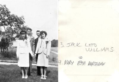 Click to view full size image
==============
Mary Etta Marshman & Jack Leo Williams
THIS HAS BEEN RETURNED TO FAMILY
This photo states: "Jack Leo Williams & Mary Etta Marshman"
NOTE: Jack and Mary Etta are on the right. The other two on the left are unidentified.
Mary Etta Marshman & Jack Leo Williams
THIS HAS BEEN RETURNED TO FAMILY
This photo states: "Jack Leo Williams & Mary Etta Marshman"
NOTE: Jack and Mary Etta are on the right. The other two on the left are unidentified.