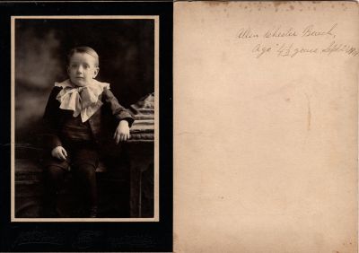 Click to view full size image
==============
Allen Chester Beach
This was Donated by Cheryl Webber/The Terry Girls Genealogy.
This photo mounted on board states: "Allen Chester Beach, age 4 1/2 years, 20 September 1901"
The Photographers name is "J. H. Smith", Newark, New Jersey
Allen Chester Beach
This was Donated by Cheryl Webber/The Terry Girls Genealogy.
This photo mounted on board states: "Allen Chester Beach, age 4 1/2 years, 20 September 1901"
The Photographers name is "J. H. Smith", Newark, New Jersey