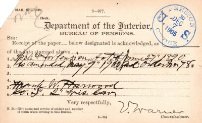 Click to view full size image
==============
Frank Warner Harwood
THIS HAS BEEN RETURNED TO FAMILY
Pension Papers for Frank Warner Harwood.
Frank Warner Harwood
THIS HAS BEEN RETURNED TO FAMILY
Pension Papers for Frank Warner Harwood.
