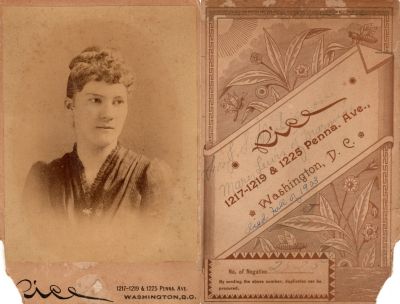 Click to view full size image
==============
Mary Lewis
This was Donated by by Cheryl Webber/The Terry Girls Genealogy.
This Cabinet Card Photo States: "For J. S. Dickinson, Mary Lewis of Mar_____?, Died Fall of 1903"
The Photographers name is "Rice", Washington D. C.
Mary Lewis
This was Donated by by Cheryl Webber/The Terry Girls Genealogy.
This Cabinet Card Photo States: "For J. S. Dickinson, Mary Lewis of Mar_____?, Died Fall of 1903"
The Photographers name is "Rice", Washington D. C.