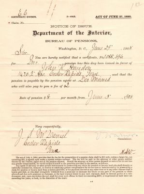 John Rickert Amidon

THIS HAS BEEN RETURNED TO FAMILY

Pension Papers for John Rickert Amidon
