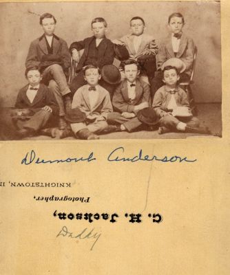 Click to view full size image
==============
Dumont S. Anderson & Unidentified
This was Donated by Cheryl Webber/The Terry Girls Genealogy.
This CdV Photograph states: "Dumont Anderson, Daddy"
The Photographers name is "C. H. Jackson, Knightstown, Indiana.
Dumont S. Anderson & Unidentified
This was Donated by Cheryl Webber/The Terry Girls Genealogy.
This CdV Photograph states: "Dumont Anderson, Daddy"
The Photographers name is "C. H. Jackson, Knightstown, Indiana.