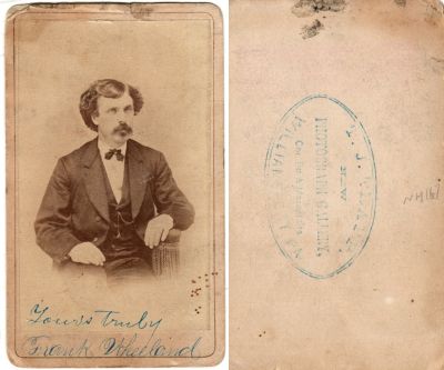 Click to view full size image
==============
Frank Wheeland
This was Donated by Cheryl Webber/The Terry Girls Genealogy.
This CdV Photograph states: "Yours Truly, Frank Wheeland"
The Photographers name is "T. J. Trapp", Williamsport, Pennsylvania
Frank Wheeland
This was Donated by Cheryl Webber/The Terry Girls Genealogy.
This CdV Photograph states: "Yours Truly, Frank Wheeland"
The Photographers name is "T. J. Trapp", Williamsport, Pennsylvania