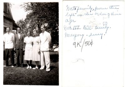 Click to view full size image
==============
Nathaniel Plummer “Pete” Ward III, William Plummer “Bill” Ward, Emily Ward Rautman, Marjorie Ward MacGregor & Jeremy Plummer Ward
THIS HAS BEEN RETURNED TO FAMILY
This was Donated by Sue Poole.
This photo states: "Nat's family, from the left, in the order of age. Nat III, Bill, Emily, Marjory & Jeremy"
Nathaniel Plummer “Pete” Ward III, William Plummer “Bill” Ward, Emily Ward Rautman, Marjorie Ward MacGregor & Jeremy Plummer Ward
THIS HAS BEEN RETURNED TO FAMILY
This was Donated by Sue Poole.
This photo states: "Nat's family, from the left, in the order of age. Nat III, Bill, Emily, Marjory & Jeremy"