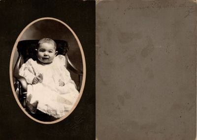 Geneva Elizabeth King

This was Donated by Chris & Cheryl Webber

This photo mounted on board states: "Geneva Elizabeth King"

The Photographers name is "Alfred Chial", Lake Park, Minnesota

