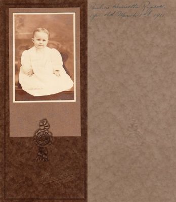 Click to view full size image
==============
Pauline Henrietta Rogers
THIS HAS BEEN RETURNED TO FAMILY
This photo states: "Pauline Henrietta Rogers, 1 year old, 1 March 1911"
The Photographers name is "The Althaus Art Studio", Wellington, Ohio
Pauline Henrietta Rogers
THIS HAS BEEN RETURNED TO FAMILY
This photo states: "Pauline Henrietta Rogers, 1 year old, 1 March 1911"
The Photographers name is "The Althaus Art Studio", Wellington, Ohio
