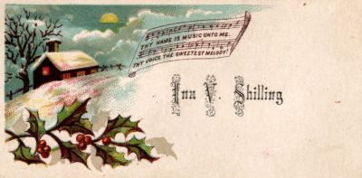 Ina V. Shilling

THIS HAS BEEN DONATED TO THE SPECIAL COLLECTIONS DEPARTMENT OF THE UNIVERSITY OF WASHINGTON

This was Donated by Cheryl Webber/The Terry Girls Genealogy

This Victoria Calling Card states: "Ina V. Shilling"

