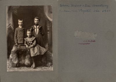 Click to view full size image
==============
Elma Viola Armstrong, Herbert Hollis Armstrong & Eva L. Armstrong
This was Donated by by Cheryl Webber/The Terry Girls Genealogy.
This photo mounted on board states: "Elma, Herbert & Eva Armstrong, taken in Payette, Idaho
The Photographers name is "C. C. McBride"
Elma Viola Armstrong, Herbert Hollis Armstrong & Eva L. Armstrong
This was Donated by by Cheryl Webber/The Terry Girls Genealogy.
This photo mounted on board states: "Elma, Herbert & Eva Armstrong, taken in Payette, Idaho
The Photographers name is "C. C. McBride"