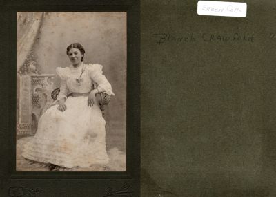 Click to view full size image
==============
Blanch Crawford
This was Donated by by Cheryl Webber/The Terry Girls Genealogy.
This photo mounted on board states: "Blanch Crawford"
The Photographer was in McComb, Ohio
Blanch Crawford
This was Donated by by Cheryl Webber/The Terry Girls Genealogy.
This photo mounted on board states: "Blanch Crawford"
The Photographer was in McComb, Ohio