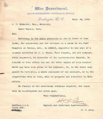 John Brown

This was Donated by Mary Muhlford

This Civil War Document is for John Brown
