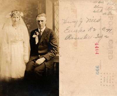 Click to view full size image
==============
Henry J. Nies & Amelia Dollinger Nies
This Real Photo Postcard (RPPC) States: "Henry J. Nies, Eureka R2, Rosentall, 2 September"
Henry J. Nies & Amelia Dollinger Nies
This Real Photo Postcard (RPPC) States: "Henry J. Nies, Eureka R2, Rosentall, 2 September"