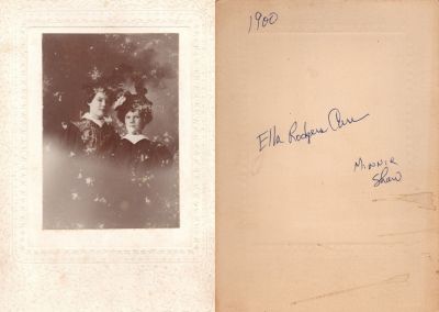 Click to view full size image
==============
Ella Rodgers C--? & Minnie Shaw
This was Donated by by Cheryl Webber/The Terry Girls Genealogy.
This photo mounted on board states: "Ella Rodgers C--? & Minnie Shaw, 1900"
Ella Rodgers C--? & Minnie Shaw
This was Donated by by Cheryl Webber/The Terry Girls Genealogy.
This photo mounted on board states: "Ella Rodgers C--? & Minnie Shaw, 1900"