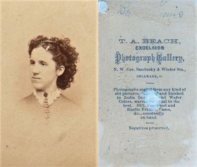 Click to view full size image
==============
Belle Morris
This CdV Photograph states: "Belle Morris"
The Photographers name is " T. A. Beach", Delaware, Ohio
Belle Morris
This CdV Photograph states: "Belle Morris"
The Photographers name is " T. A. Beach", Delaware, Ohio
