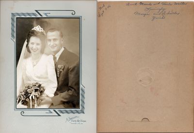 Click to view full size image
==============
Charles James Zwick & Marjorie Ina Thornton Zwick
This photo states: "Aunt Maude & Uncle Walter, Lovingly, Margie & Charles Zwick, Wednesday, 7 September 1946"
The Photographers name is "A. Sheluta", Central City, Pennsylvania
Charles James Zwick & Marjorie Ina Thornton Zwick
This photo states: "Aunt Maude & Uncle Walter, Lovingly, Margie & Charles Zwick, Wednesday, 7 September 1946"
The Photographers name is "A. Sheluta", Central City, Pennsylvania