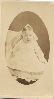 Click to view full size image
==============
Lenora May Alexander
THIS HAS BEEN RETURNED TO FAMILY
This CdV Photograph States: "Lenora May Alexander" Age 9 Months, Weight 24 lbs, 23 February 1875
The Photographers name is "H. S. Stephens", Rushville, Indiana
Lenora May Alexander
THIS HAS BEEN RETURNED TO FAMILY
This CdV Photograph States: "Lenora May Alexander" Age 9 Months, Weight 24 lbs, 23 February 1875
The Photographers name is "H. S. Stephens", Rushville, Indiana