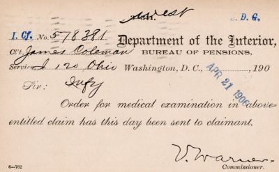 James Coleman

This was Donated by Mary Muhlfeld

James Coleman Civil War Document

