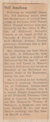 Click to view full size image
==============
Nell “Nellie” Cook Amelung
THIS HAS BEEN RETURNED TO FAMILY
Obituary for Nell Cook Amelung.
Nell “Nellie” Cook Amelung
THIS HAS BEEN RETURNED TO FAMILY
Obituary for Nell Cook Amelung.