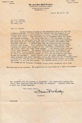 Letter Addressed to R. M. Thomas
THIS HAS BEEN RETURNED TO FAMILY

Letter Addressed to R. M. Thomas in regards to a Plane Explosion.
