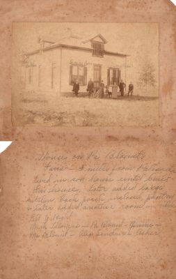 Click to view full size image
==============
Asher Blount Farm
THIS HAS BEEN RETURNED TO FAMILY
This photo mounted on board states: "House on Pa Blounts Farm---3 miles from Palisade. Lived in sod house until built this house. Later added large kitchen, back yard porch inclosed, pantry & later added another room on back.
Left to Right: "Mark Thomas, Pa Blount, Jennie, Ma Blount, Alex Sinclair & Asher"
Asher Blount Farm
THIS HAS BEEN RETURNED TO FAMILY
This photo mounted on board states: "House on Pa Blounts Farm---3 miles from Palisade. Lived in sod house until built this house. Later added large kitchen, back yard porch inclosed, pantry & later added another room on back.
Left to Right: "Mark Thomas, Pa Blount, Jennie, Ma Blount, Alex Sinclair & Asher"