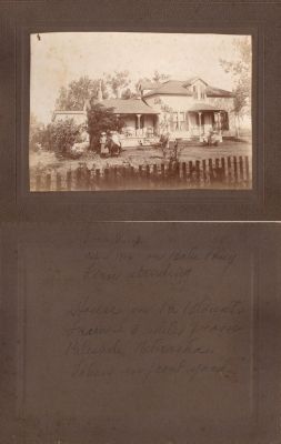 Lois Beigh on Baylee Pony, Asher Blount Farm, 1906

THIS HAS BEEN RETURNED TO FAMILY

This photo mounted on board states: "Lois Beigh", Taken 1906 on Baylee Pony. Fern Standing. House on Pa Blounts Farm--3 miles from Palisade, Nebraska. Taken in front yard"
