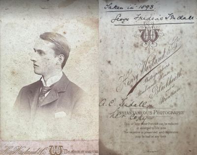 Click to view full size image
==============
George Frederick Tendall
THIS HAS BEEN RETURNED TO FAMILY
This Cabinet Card Photo States: "Taken in 1893. George Frederick Tendall"
The Photographers name is "Henry Wayland & Co.", Blackhealth & Streatham, London, England.
George Frederick Tendall
THIS HAS BEEN RETURNED TO FAMILY
This Cabinet Card Photo States: "Taken in 1893. George Frederick Tendall"
The Photographers name is "Henry Wayland & Co.", Blackhealth & Streatham, London, England.